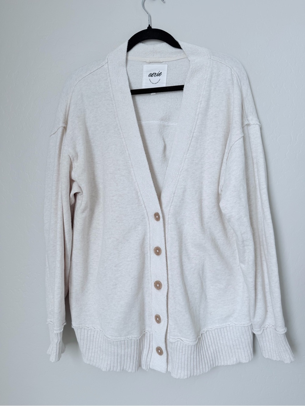 aerie Cream Button-Front V-Neck Cardigan Sweater